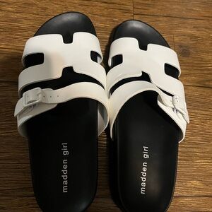 Madden Girl Darling Black and White Slide Sandals